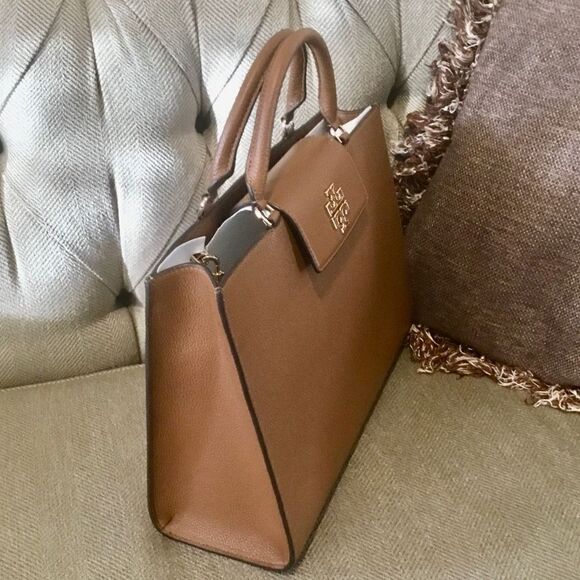 TORY BURCH BRITTEN TOTE HANDBAG CROSSBODY COGNAC GOLD HARDWARE - Picture 4 of 12